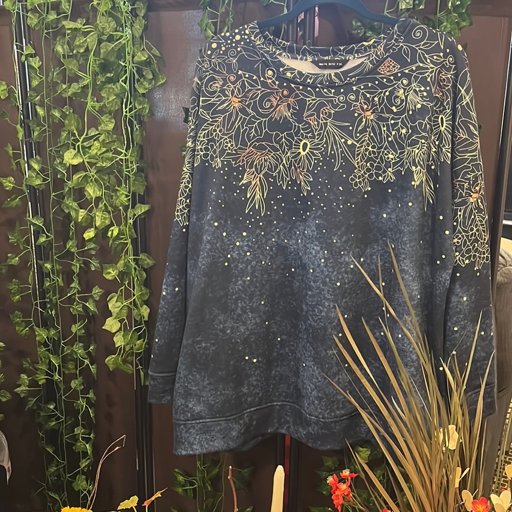 Blue floral top.